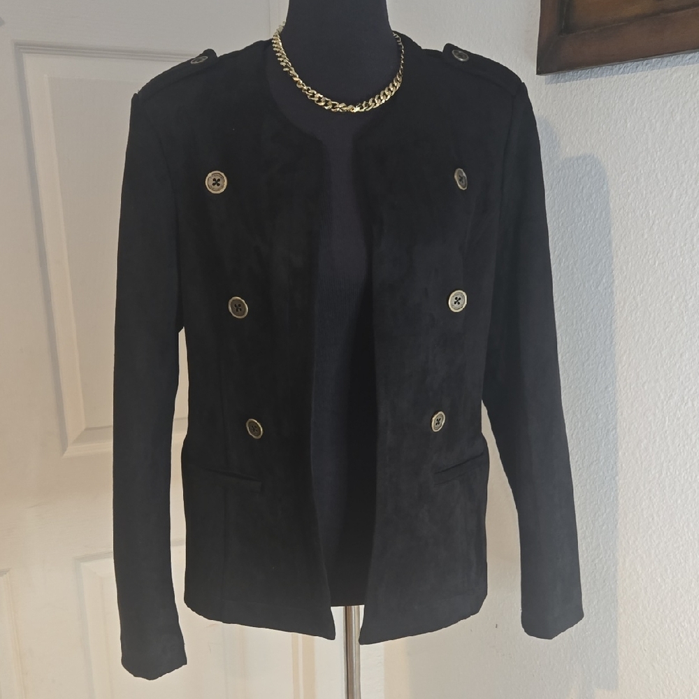 Tahari Black Double-Breasted Blazer with Gold Buttons